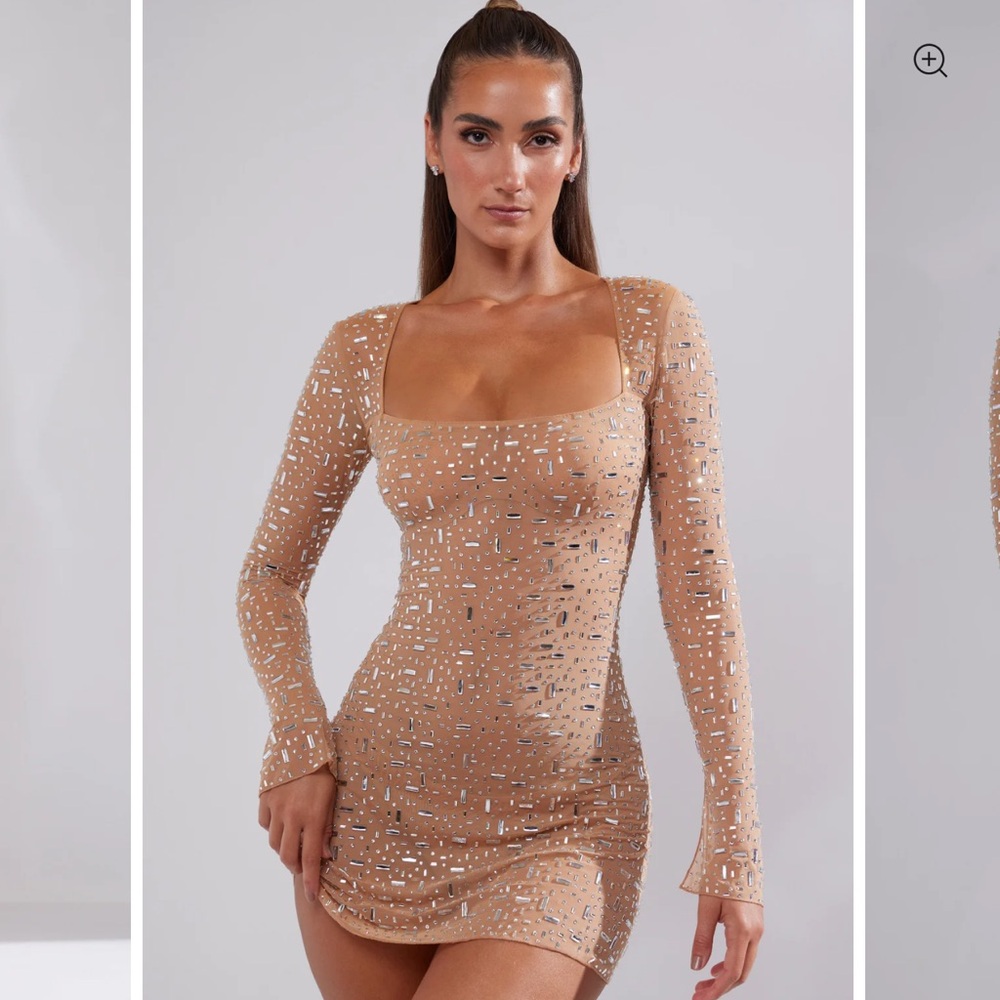 Oh Polly Zeta Embellished Long Sleeve A-line Mini Dress
